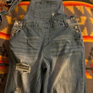 Distressed Denim Overalls